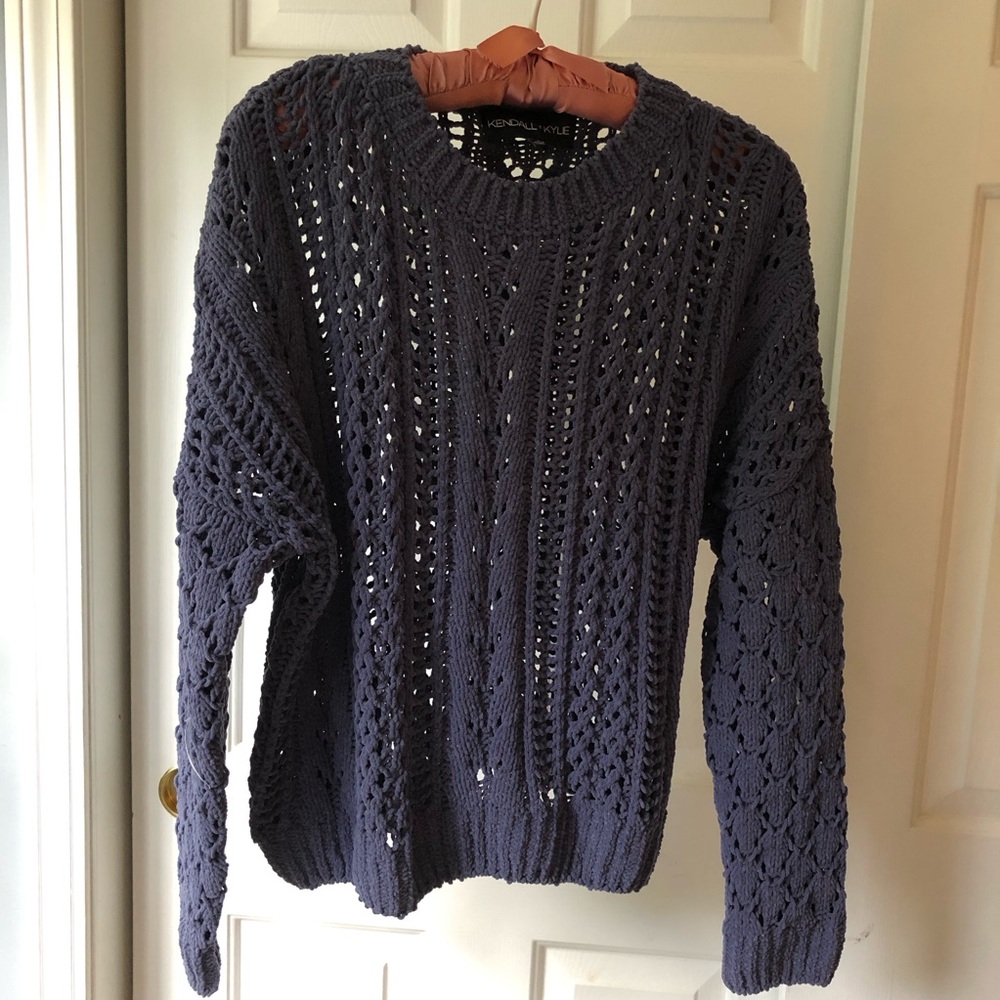 Kendall & Kylie Denim Blue Open Knit Sweater